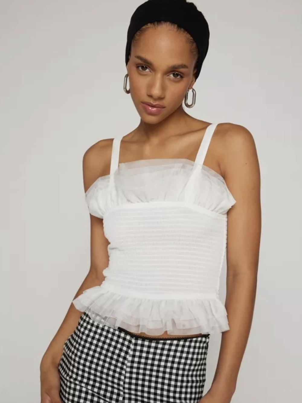 Steve Madden White Smocked Ruffle Cami